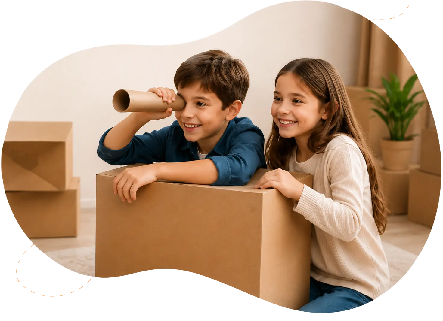 Children having fun during a family move