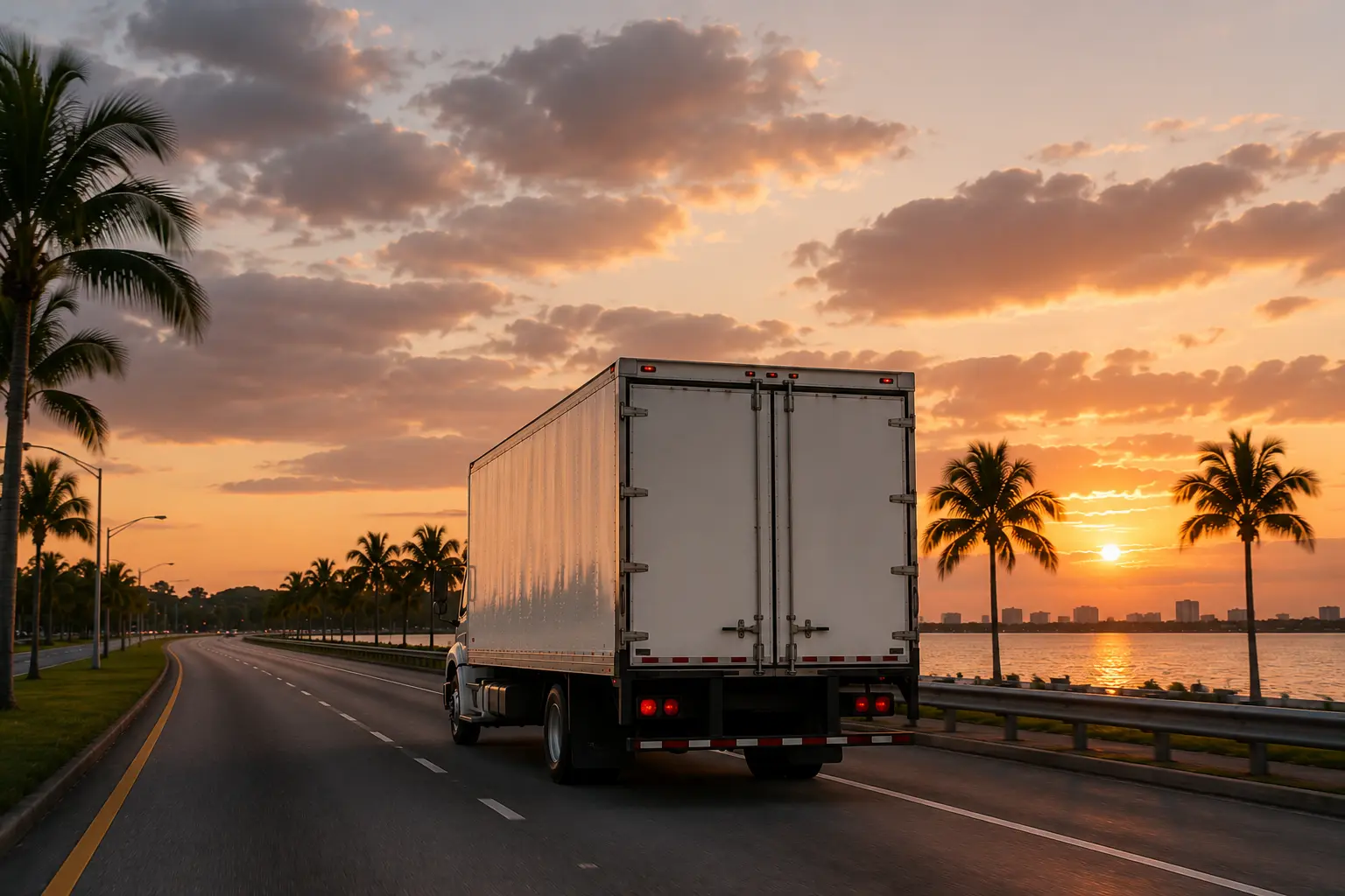 Moving truck driving on a long-distance route