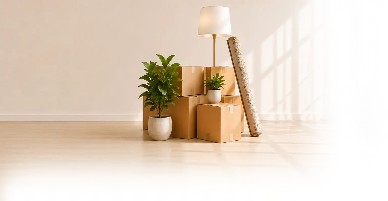 Moving boxes ready to be unpacked in a new home