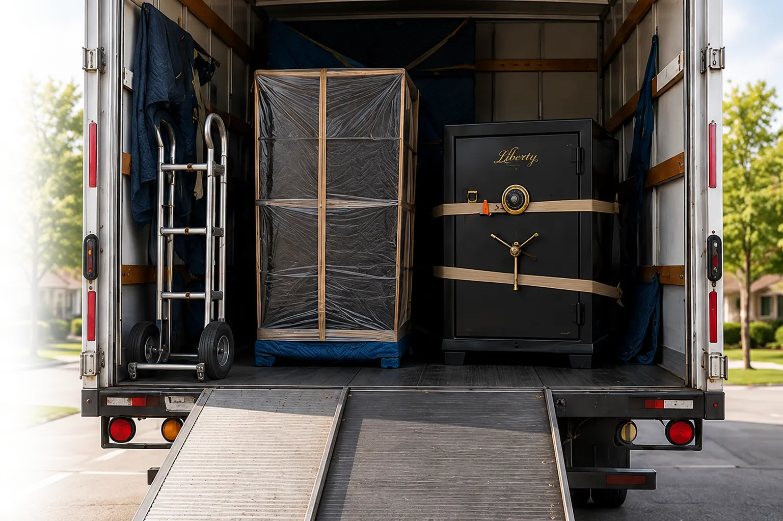 Specialty items secured inside a professional moving truck