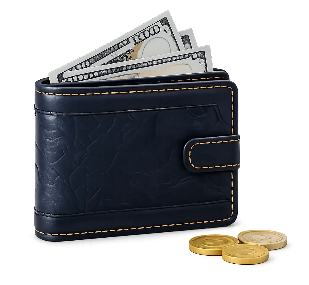 Wallet and thank you card representing a tip for movers