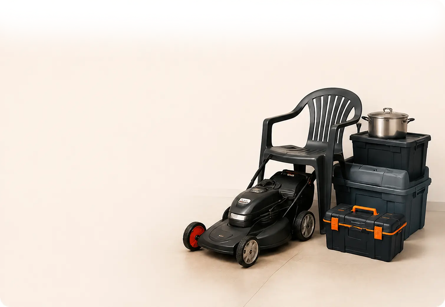 Outdoor equipment, tools, and durable household items suitable for standard storage